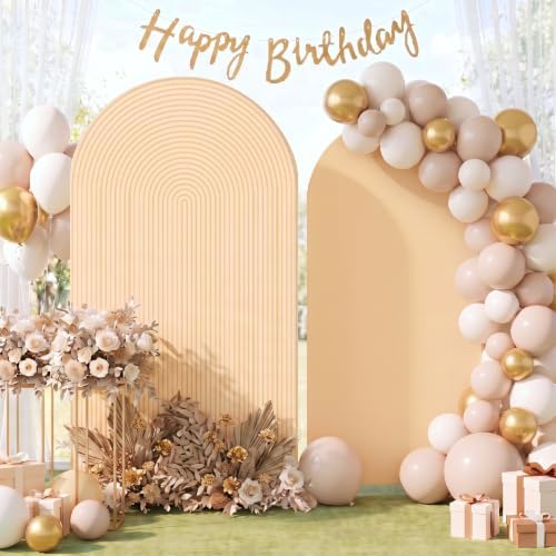 2 Set Wedding Arch Cover, Champagne Ripple & Solid Stretchy Backdrop Cover by Tegeme