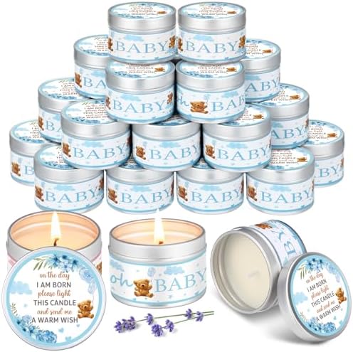 MTLEE Bear 24 Pcs Baby Shower Party Favors Candles Lavender Scented Baby Shower Favors for Guests Rustic Tealights Candles Gender Reveal Return Gifts(Blue, 1.2 oz) by CelebrateEveryMoment