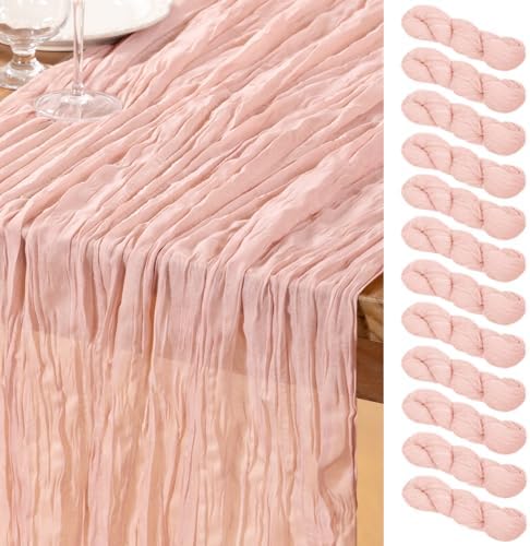 DeZerlor Dusty Pink Cheesecloth Table Runners 12 Pack Summer Boho Runners by DeZerlor