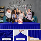 2 Pcs Royal Blue Spandex Table Covers 8ft Rectangle Ruffle Skirts for Party - Image 3