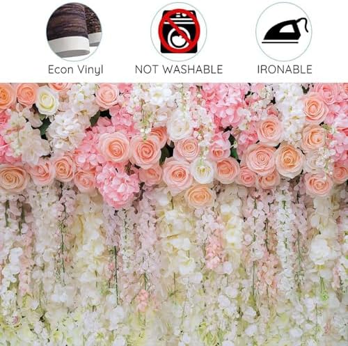 10x8ft Pink Rose Flower Wedding Photography Backdrop Spring Floral Photography Backdrop Valentine's Day Mother's Day Girl Birthday Baby Shower Wedding Bridal Party Banner Photo Booth Props Background - Image 7