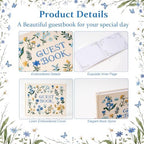 Wedding Guest Book Blue Flowers Embroidered Linen Photo Guestbook - Image 4