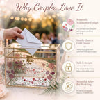Leinuosen Glass Wedding Card Box with Slot and Lock, Gold Rim - Image 3