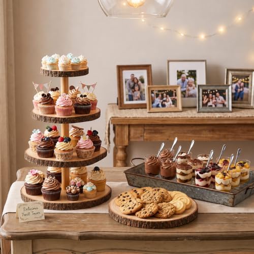 2 Pack Wood Cupcake Stand, 3 Tier Wood Cake Stands, Round Tiered Tray Stand, Large Rustic Cake Display Holder Stands, 3 Tier Wooden Cupcake Tower for Woodland Baby Shower, Wedding, Birthday, Tea Party - Image 7