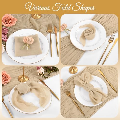 Cloth Napkins Set of 12 Beige Napkins 20x20inch Cheesecloth Napkin Rustic Boho Gauze Washable Dinner Napkin Cloth Bulk for Wedding Party Bridal Baby Shower Thanksgiving Table Decor - Image 4