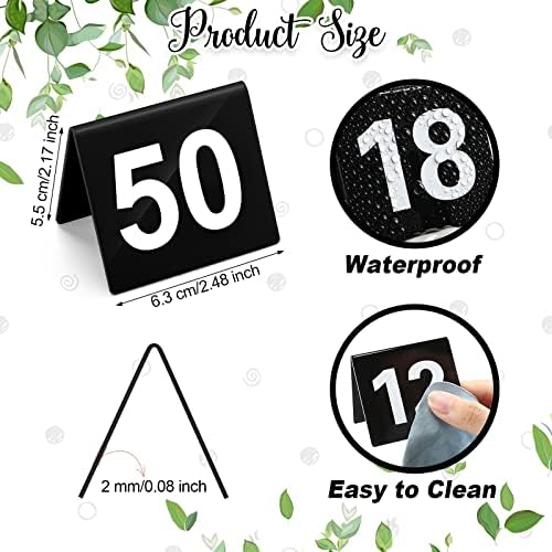 Tuanse Table Numbers 1-50 Acrylic Double Sided Tents for Restaurant, Black - Image 2