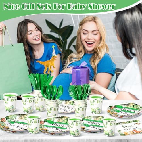 Dandat 350 Pcs Baby Shower Set, Dinosaur, Green - Image 7