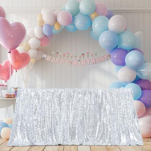 Poise3EHome Silver Sequin Tablecloth 90×132 Inch Rectangle Sparkly Fabric Table Cloth for Birthday Wedding Party Christmas Holiday Baby Shower Decoration - Image 3