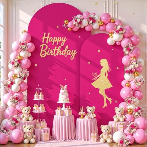 Hot Pink Arch Cover 2 Set-7.2FT, 6FT Arch Backdrop Cover Spandex Fitted Wedding Arch Stand Covers for Bridal Shower Baby Shower Birthday Party Ceremony Banquet Photo Background Decorations - Image 4