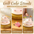 Wenqik 14 Inch Gold Cake Stand Metal Round with Cutter Spatula, Classic - Image 4