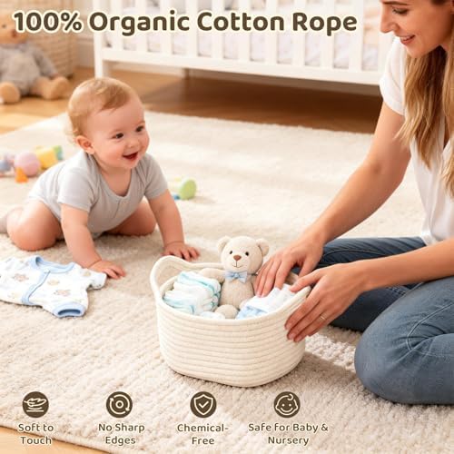 8 Pack Small Woven Baskets for Gifts Empty, 12"x8"x5" Cotton Rope Storage Baskets with Handles, Gift Basket Kit with Bags & Ribbons for Baby Shower, Nursery, Christmas, Easter, Bulk White - Image 4