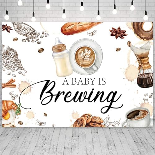 8x6ft Coffee Baby Shower Backdrop A Baby is Brewing Coffee Baby Shower Party Photography Background Milk Bottle Coffee Beans Croissant Newborn Baby Shower Decorations Banner Photo Studio Props - Image 3