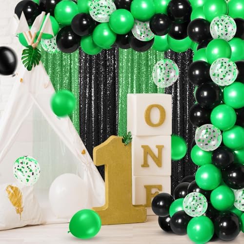 SmoothNovelty 137 Pcs 2026 Graduation Decoration Green Black Party Backdrop Kits - 4 Sequin Backdrop Curtain 133 Balloon Garland Kit Photo Prop Background for Prom Send Off Wedding Anniversary - Image 5