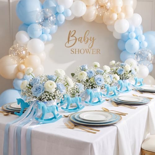 Novabright 8 Pcs Baby Shower Wooden Vintage Rocking Horse Table Decoration, Rocking Horse Decor Baby Shower Centerpieces Decor Rustic Tabletop Figurines for Wedding Birthday Party Decorations (Blue) - Image 5