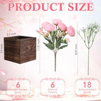 Suncalla 6 Sets Artificial Peonies Flower Centerpieces Wood Box, Light Pink - Image 3
