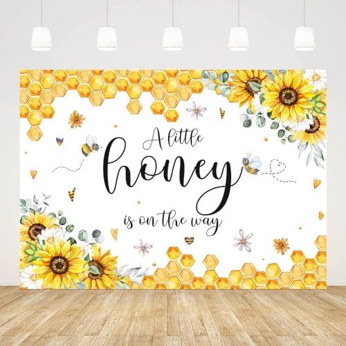 AIBIIN 8x6ft Honey Bee Baby Shower Backdrop A Little Honey is On The Way Photography Background Sunflower Honeycomb Bumblebee Baby Shower Party Decorations Banner Photo Booth Props - Image 3