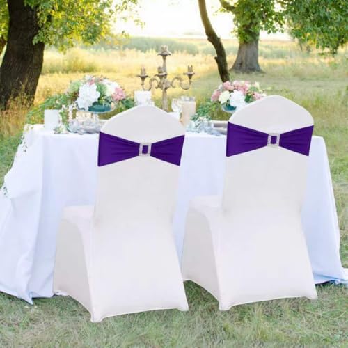 Spandex Purple Chair Sashes Bows 50 PCS Stretch Chair Cover Band - Image 6