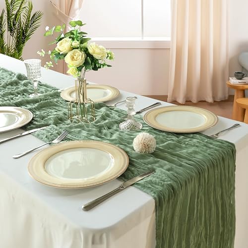 12 Pack 10Ft Sage Green Cheesecloth Table Runner 23 x 120 Inch - Image 2