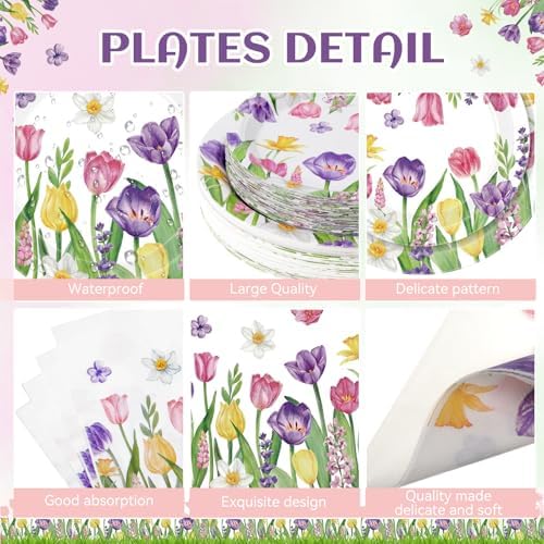 Funnymoom 250 Pcs Tulip Floral Paper Plates and Napkins Cups for Tea Party - Image 2