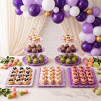 FoldTier 6 Pack Cupcake Stand Set 3 Pcs 3 Tier Gradient Dessert Table Display Stands Cookie Tray Rack 3 X14 in Rectangle Party Trays for Wedding Birthday Tea Party Baby Shower(Purple,Round) - Image 2
