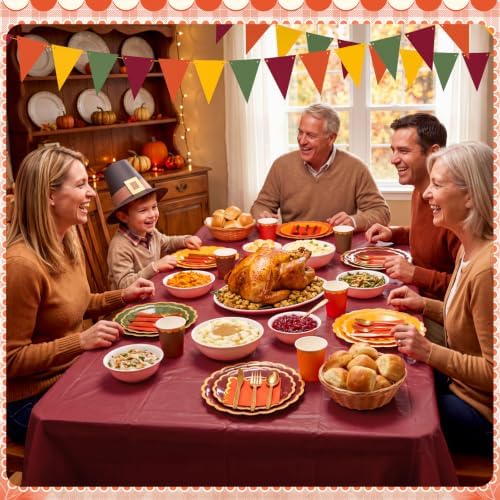 Mimorou 342 Pcs Fall Party Supplies Autumn Tableware Paper Disposable Plates Napkins Cups Plastic Tablecloth Triangle Banner for Fall Thanksgiving Party Decorations - Image 6