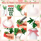 Mimorou 5 Set Strawberry Mason Jar Table Centerpiece DIY Artificial Strawberry Daisy Plants with Faux Leaves Home Centerpieces for Baby Shower Decor Home Summer Farmhouse Wedding Kitchen - Image 4