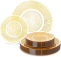 HOMIP 120PCS Clear Gold Plastic Plates with Gold Lace Design, Disposable Retro Plates Include 60PCS 10" Dinner Plate & 60PCS 7" Dessert Plate Perfect for Party Wedding and Holiday by HOMIP