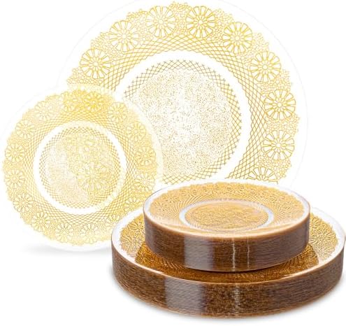 HOMIP 120PCS Clear Gold Plastic Plates with Gold Lace Design, Disposable Retro Plates Include 60PCS 10" Dinner Plate & 60PCS 7" Dessert Plate Perfect for Party Wedding and Holiday by HOMIP