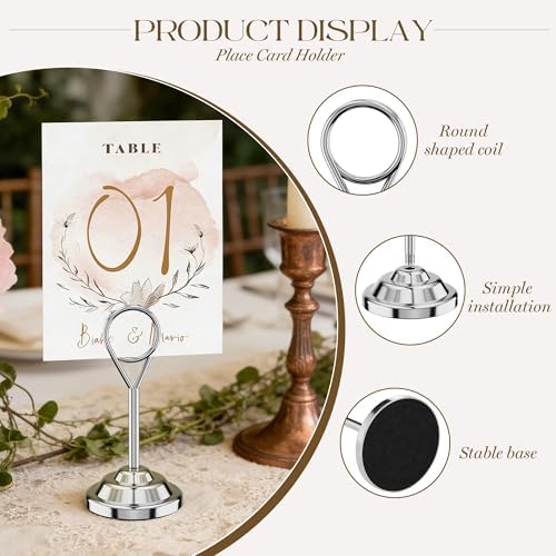 Urban Deco 16 Pieces Table Card Holder Place Card Holders 4 inches Steel Card Holders for Photos, Food Signs, Memo Notes, Weddings, Restaurants, Birthdays (Silver Round) - Image 3
