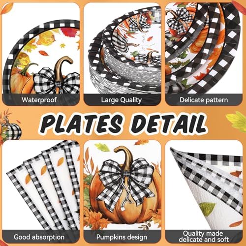 Funnymoom 250 Pcs Pumpkin Fall Paper Plates and Napkins Cups Serves 50 - Image 2