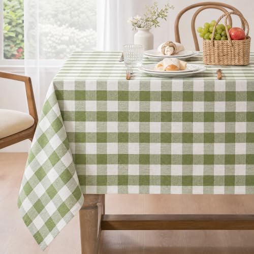 Gingham Tablecloth Rectangle Table, Cotton Linen Fabric Picnic Checkered Table Cloth Farmhouse Washable Wrinkle Free Buffalo Plaid Table Cover for Outdoor Birthday Party, Green 60x120 by FiokleCozyHome