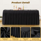 Black Polyester Table Cloths for Rectangle 8 Foot Tables, 2 Pack Wrinkle Free Tablecloths Stretchy Banquet Ruffle Fitted Table Cover Desk Skirt for Parties Wedding Birthday Baby Shower - Image 3