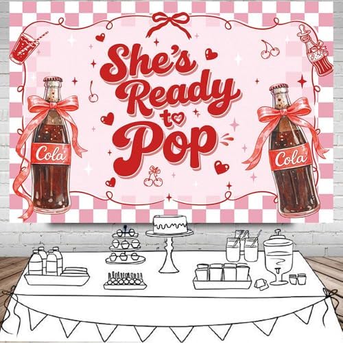 MEHOFOND 8x6ft She's Ready to Pop Baby Shower Banner Backdrop Pink Coquette Shes Ready to Pop Baby Shower Decorations Gender Reveal Cake Smash Photo Booth Props - Image 4