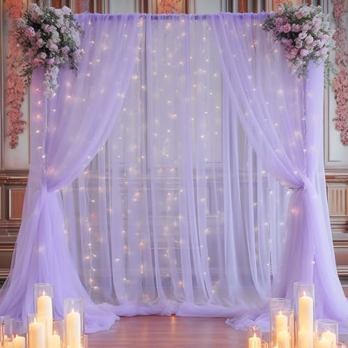 10×10ft Purple Tulle Backdrop Curtain with Lights String for Parties, Sheer Photo Curtain Backdrop Drapes for Wedding Party Photography Backgrounds - Image 3