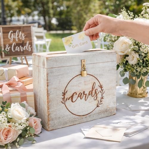 Wooden Wedding Card Box with Lock and Card Slot for Reception, Party W13 - Image 2