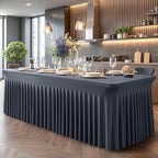 2 Packs Grey Table Clothes for 4 Foot Rectangle Tables, One-Piece Wrinkle Resistant Stretch Spandex Table Covers with Skirt for Event Banquet Wedding Birthday Party - Image 4