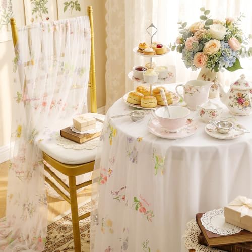 White Floral Table Runner Embroidery Floral 6pcs 10ft Tulle Spring Flowers - Image 4