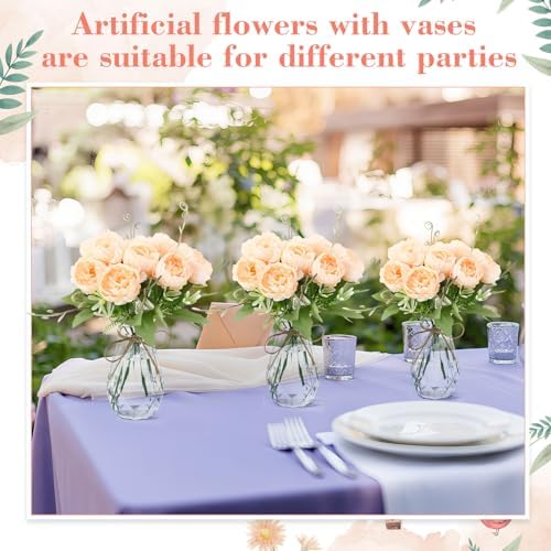 Zeyune 37 Pcs Silk Peonies with Vases Fake Flowers,Champagne,Perfume - Image 6