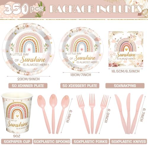 Dandat 350 Pcs Baby Shower Set, Boho Style, Pink - Image 4