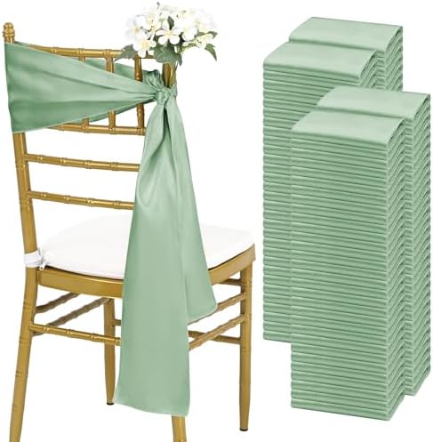 fani 120 PCS Satin Chair Sashes, 7x78 Inch, Sage Green by fani