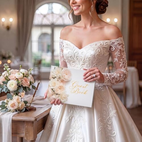 Wedding Guest Book and Vow Book Set Pink Roses Photo Photo - Image 6