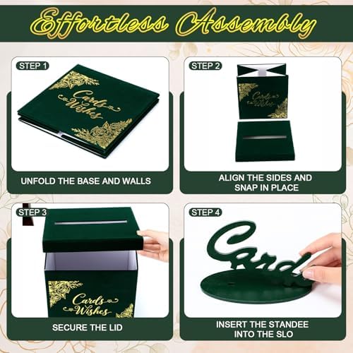 Colarr Velvet Wedding Card Box with Wooden Cards Sign Set, Emerald Green - Image 3