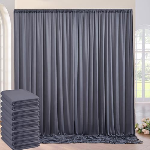 50ft×10ft Wrinkle Free Grey Backdrop Curtains for Parties, 10 Panels 5×10ft Soft Silky Polyetsr Charcoal Photo Backdrop Drapes for Birthday Party Baby Shower Wedding Photography by ENJOYYOURPARTY