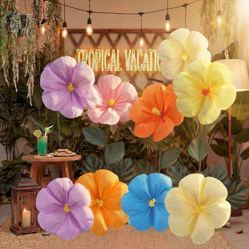 Giegxin 6 Pcs 12'', 16'' Large Hawaiian Hibiscus Paper Flowers Decorations - Image 2