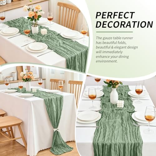 20 Pack Sage Green Cheesecloth Table Runner, 17x108 Inch Semi Sheer Boho Gauze Cheese Cloth Fabric Table Runners for Wedding Party Baby Shower Birthday Garden Farmhouse Table Decor - Image 7