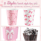 Jingmore 100 Set Pink Bow Coffee Cups with Lids, Straws and Sleeves Pink Bowknot Disposable Drinking Cup for Wedding Coquette Birthday Baby Shower Bachelorette Party Supplies (12 oz) - Image 3