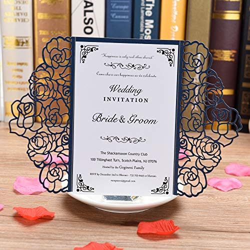 FOMTOR Laser Cut Wedding Invitation Set with Envelopes & Inserts & Seals – Perfect for Weddings, Bridal Showers, Engagements & Anniversary Celebrations - Blue, 40pcs - Image 2