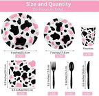 durony 350 Pieces Pink Cow Print Party Tableware Set Including Cowgirl Pink Cow Party Plates Cups Napkins Knives Forks Spoons Serves 50 for Baby Shower Farm Cow Party Decorations - Image 2
