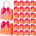 FunooFuno 50 Pack Orange Stripe Gift Bags with Pink Bows, 5.5 inches by Unknown