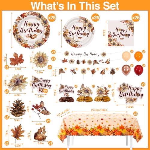 132 Pcs Fall Happy Birthday Party Decoration Set Serves 25 - Image 2